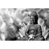 Samolepiaca fototapeta socha Budhu v čiernobielom prevedení