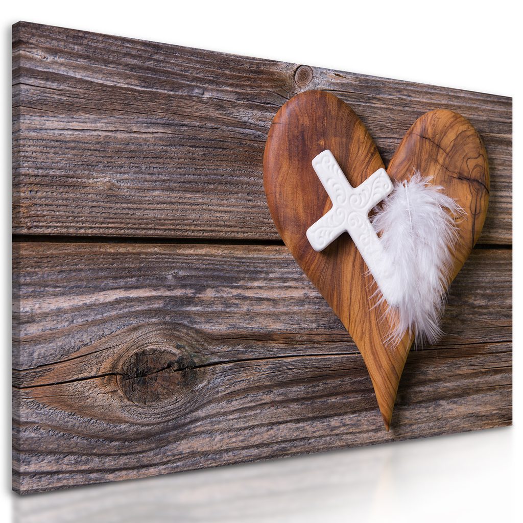 Obraz srdce s krížom na drevenom pozadí - Nostre.sk