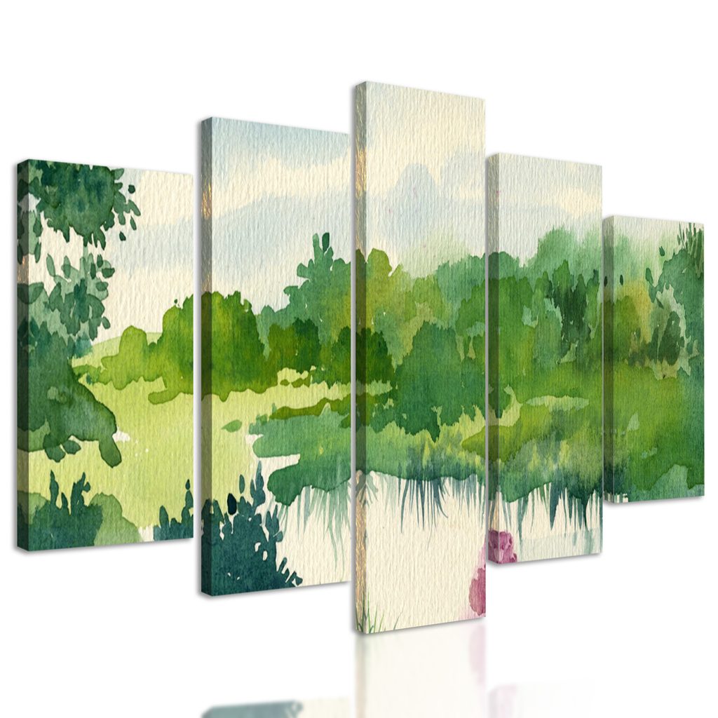 5-dielny obraz akvarelová ukľudňujúca zeleň - Nostre.sk
