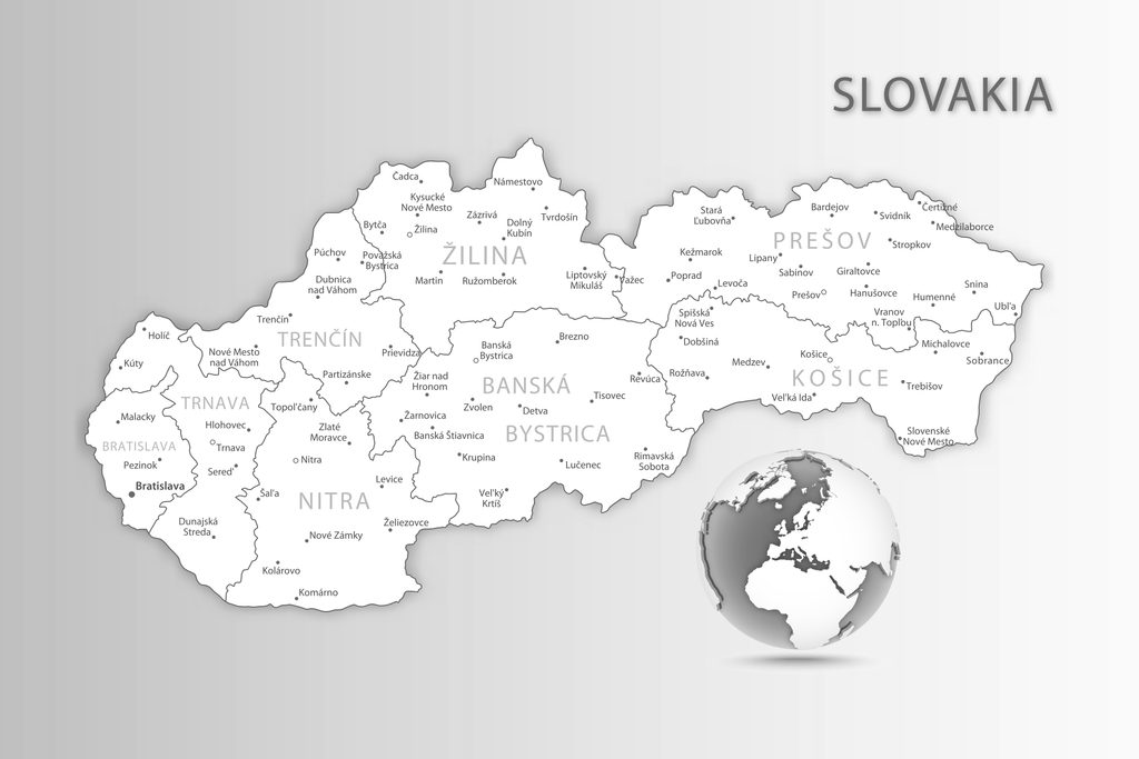 Obraz podrobná mapa Slovenska v čiernobielom prevedení - Nostre.sk