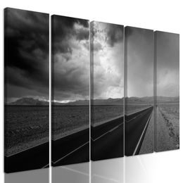5-dielny obraz nekonečná cesta púšťou v čiernobielom prevedení