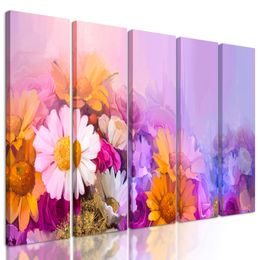 5-dielny obraz olejomaľba kvetov v pastelových odtieňoch
