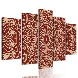 5-dielny obraz biela Mandala doplnená bordovou farbou