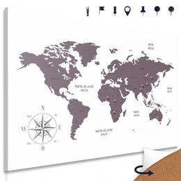 Obraz na korku jednoduchá mapa sveta v hnedom prevedení