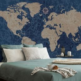 Samolepiaca tapeta vintage mapa sveta v modrom prevedení