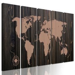 5-dielny obraz mapa sveta na dreve v luxusnom prevedení