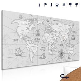 Obraz na korku čiernobiela mapa sveta so starými obchodnými cestami