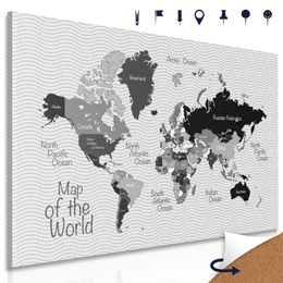 Obraz na korku neobyčajná mapa sveta v čiernobielom prevedení