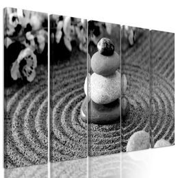 5-dielny obraz Zen svätyňa v čiernobielom prevedení