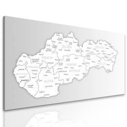 Obraz podrobná mapa Slovenskej republiky v čiernobielom prevedení