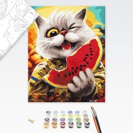 Maľovanie podľa čísiel mačka bojovnica s melónom