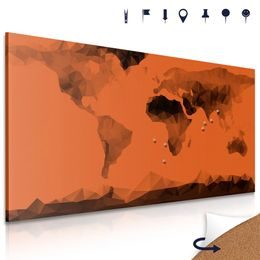Obraz na korku mapa sveta tvorená mnohouholníkmi v oranžovom prevedení