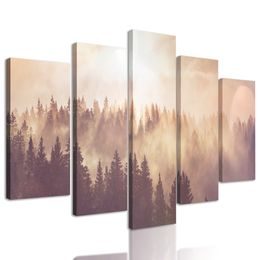 5-dielny obraz les zahalený hmlou