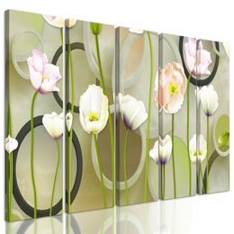 5-dielny obraz biele kvety na zaujímavom pozadí