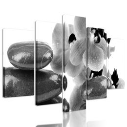 5-dielny obraz relaxačne SPA zátišie v čiernobielom prevedení