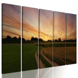 5-dielny obraz zapadajúce slnko nad krajinou