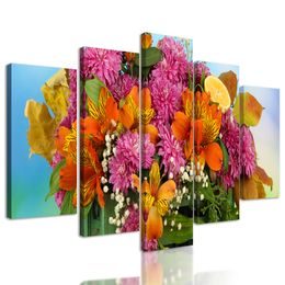 5-dielny obraz drevená debnička plná kvetov