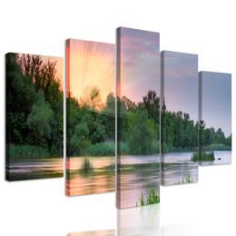 5-dielny obraz slnečné lúče nad jazerom