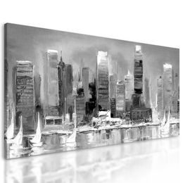 Obraz umelecká maľba moderného mesta v čiernobielom prevedení