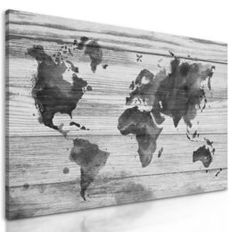 Obraz čiernobiela mapa sveta na dreve