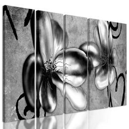 5-dielny obraz čiernobiele umelecké kvety vo vintage prevedení