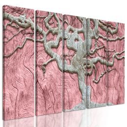 5-dielny obraz zvláštny strom na ružovom podklade