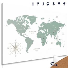 Obraz na korku jednoduchá mapa sveta v zelenom prevedení
