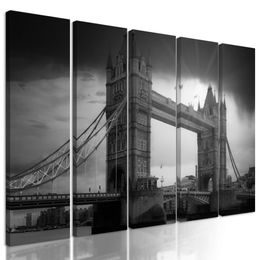 5-dielny obraz západ slnka nad čarovným Londýnom v čiernobielom prevedení