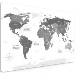Obraz pútavá mapa sveta v okúzľujúcom čiernobielom prevedení