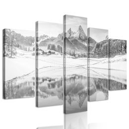 5-dielny obraz vysnená zimná krajinka v čiernobielom prevedení