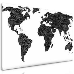 Obraz moderná mapa sveta v čiernobielom prevedení