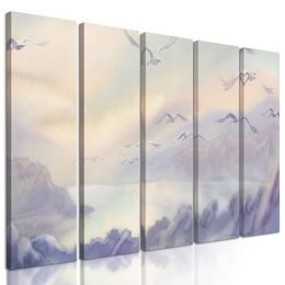 5-dielny obraz odlietajúce vtáky nad jazerom