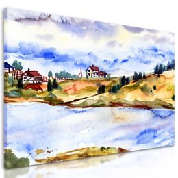 Obraz maľba dediny na brehu rieky