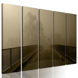 5-dielny obraz most zahalený hmlou v sépiovom prevedení