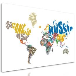 Obraz mapa sveta tvorená názvami jednotlivých krajín