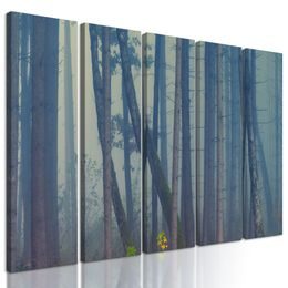 5-dielny obraz les zaliaty hmlou