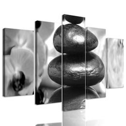 5-dielny obraz meditačné Zen kamene v čiernobielom prevedení
