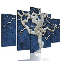 5-dielny obraz zaujímavý abstraktný strom na modrom dreve