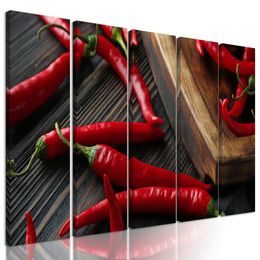 5-dielny obraz chili papričky na drevenom podklade
