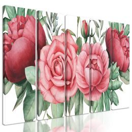 5-dielny obraz nežné splynutie ruží a listov