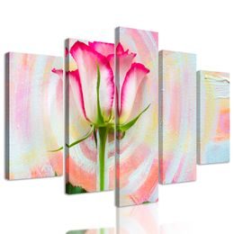 5-dielny obraz ruža na maľovanom pozadí