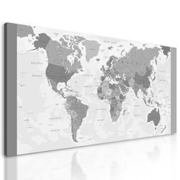 Obraz detailná mapa sveta v čiernobielom prevedení