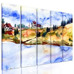 5-dielny obraz maľba dediny na brehu rieky