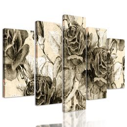 5-dielny obraz divé ruže v sépiovom prevedení