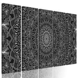 5-dielny obraz detailná čiernobiela Mandala