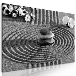 Obraz balanc v Zen záhrade v čiernobielom prevedení
