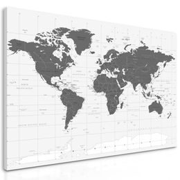 Obraz náučná mapa sveta v čiernobielom prevedení