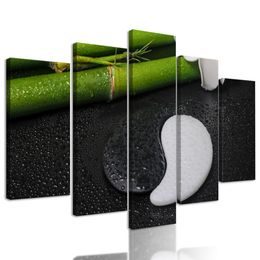 5-dielny obraz bambusové zátišie so symbolom Jin a Jang