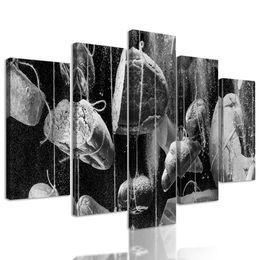 5-dielny obraz visiace pečivo v čiernobielom prevedení