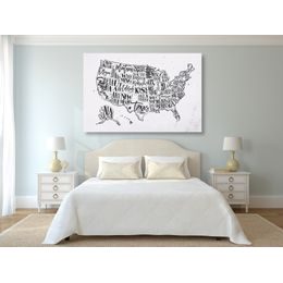 Obraz zaujímavá mapa USA v čiernobielom prevedení